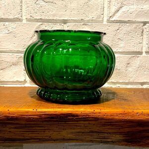 Vintage Emerald Green Glass Ribbed Planter / Bowl ALR Co.